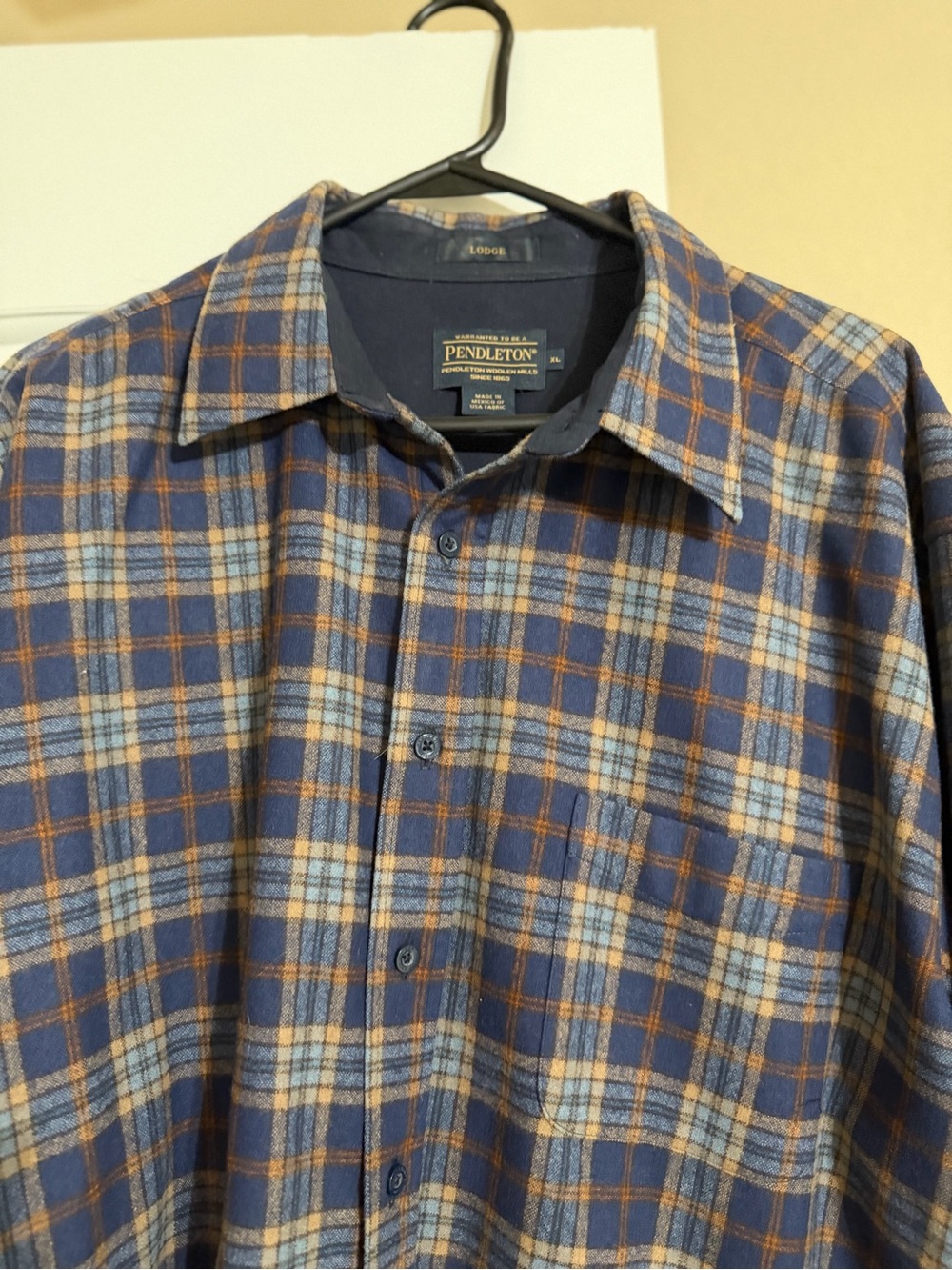 Pendleton Blue, Tan & Cream Plaid Button-Down Shirt